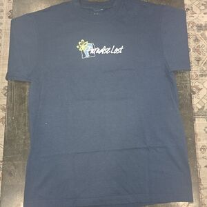 Dark Blue Short-Sleeve Tee with Yellow Floral Logo